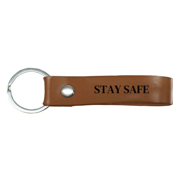 Stay Safe Leather Strap Keychain Thumbnail